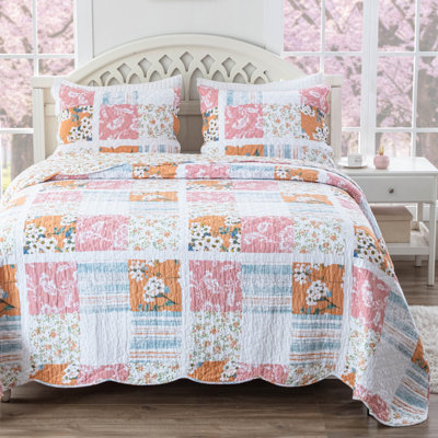 Ensemble de courtepointe très grand 3 pièces Greenland Home Fashions Everly Blue 105 x 95 + 20 x 36 (2)