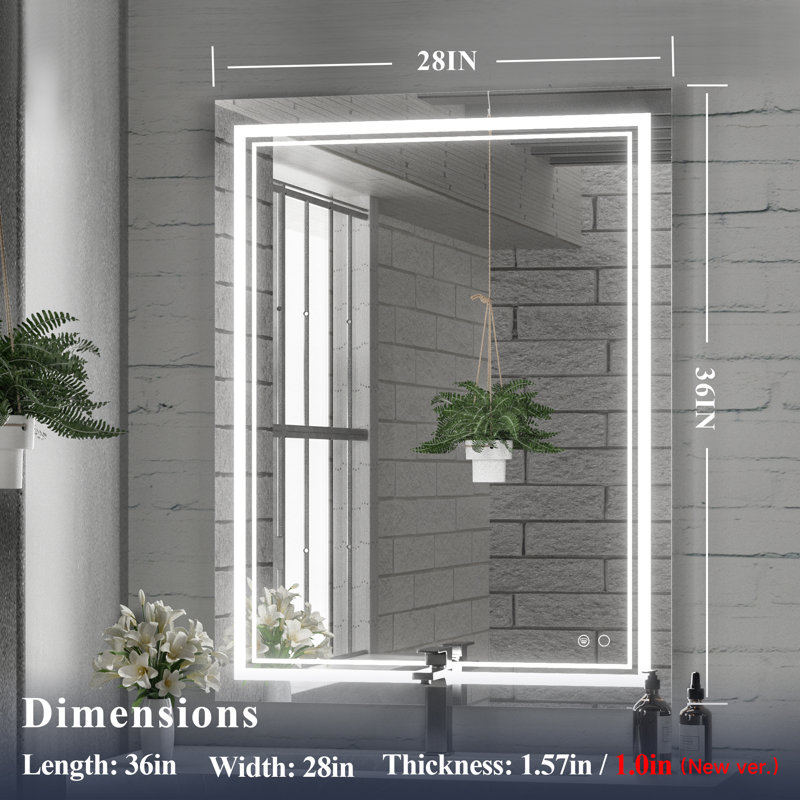 Adorna Frameless LED Lighted Bathroom / Vanity Mirror with Brightness Adjustable, Memory Function, Anti-fog, 28"  x 36" 
