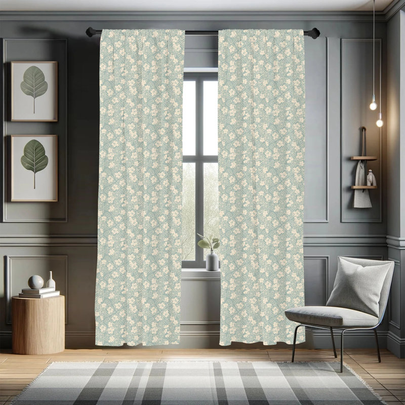 East Urban Home Floral Semi-Sheer Rod Pocket Sliding Panel, 28" x 84"