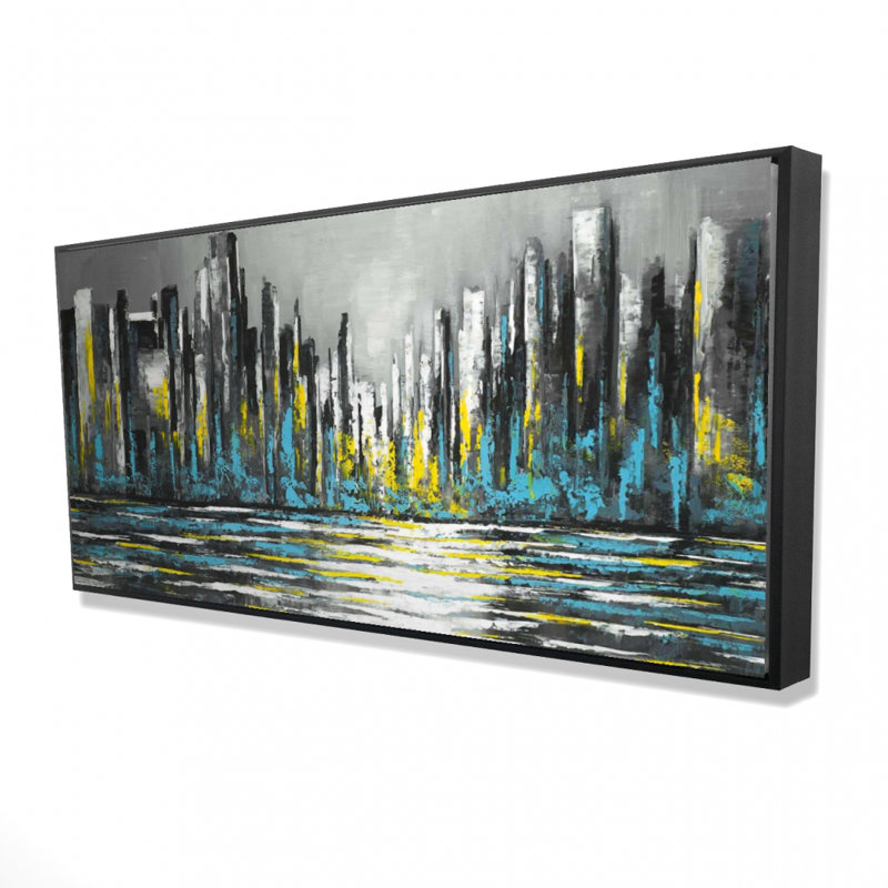 Abstract blue skyline - 24"x48" Framed canvas