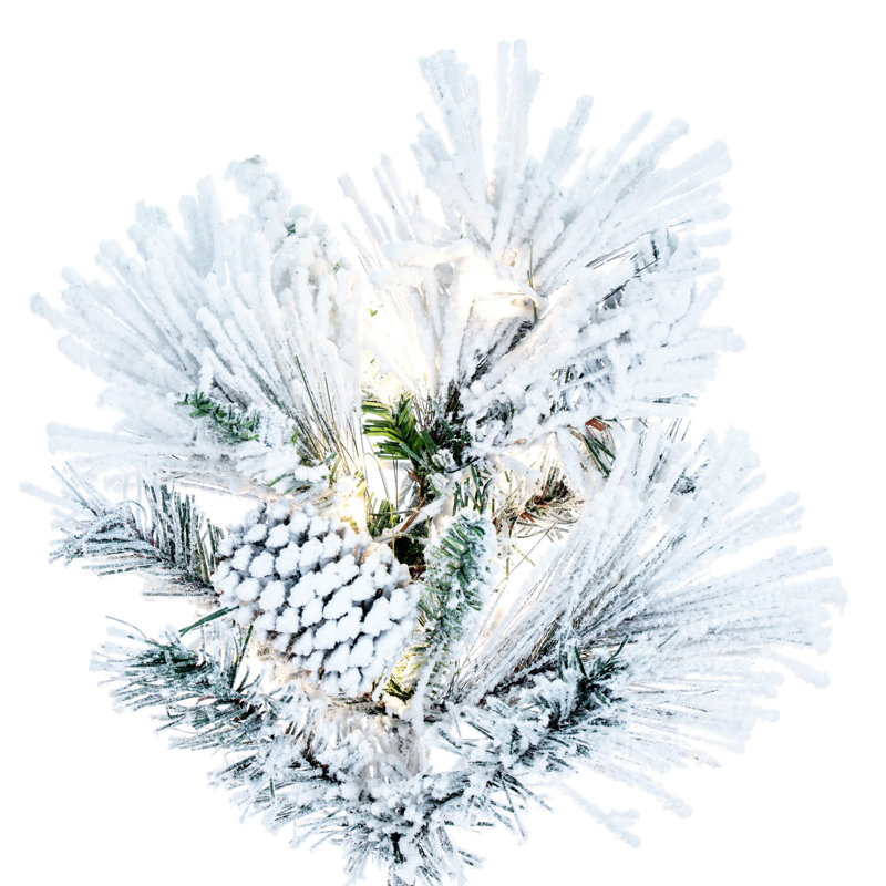 Atka Flocked Artificial Christmas Tree with LED Clear/White Lights with Stand, 6.5' H