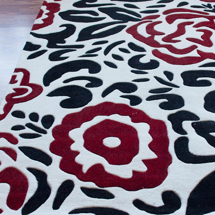 Tapis noir / rouge touffeté à la main Holyfield, Rectangle 7'6" x 9'6"