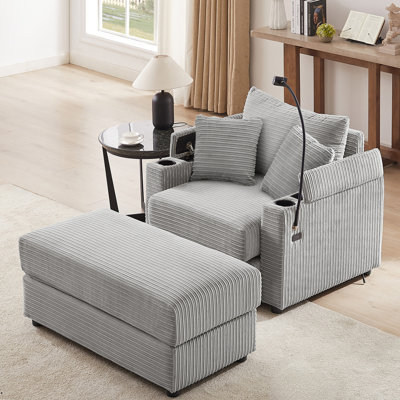 41.7"D Grey Single With Movable , Two Ports, Cup Holders And Comfortable Seat For Living Room Use Holders, Phone Holder Detachable Throw Pillows Area