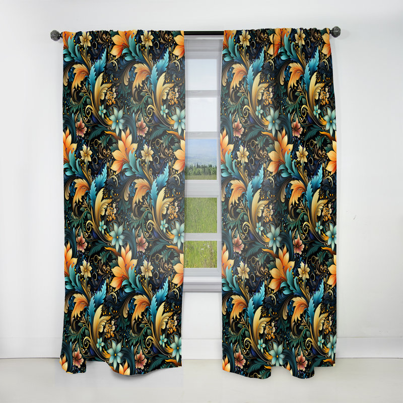 Motif cachemire botanique contemporain I - rideau glamour - obscurcissant velours - 1 panneau, L 52 po x L 95 po