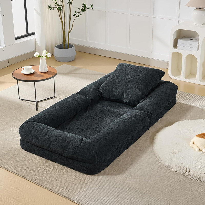 Lit pour chien 64,5 po en chenille 64 po avec 5 positions réglables, fauteuil à billes en mousse à mémoire de forme pour adultes et animaux de compagnie