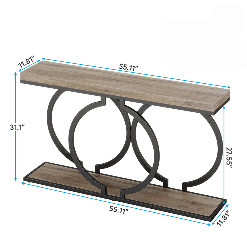 Industrial Console Table 55" - Narrow Long Entryway Sofa Table With Geometric Metal Frame, Black, Gray
