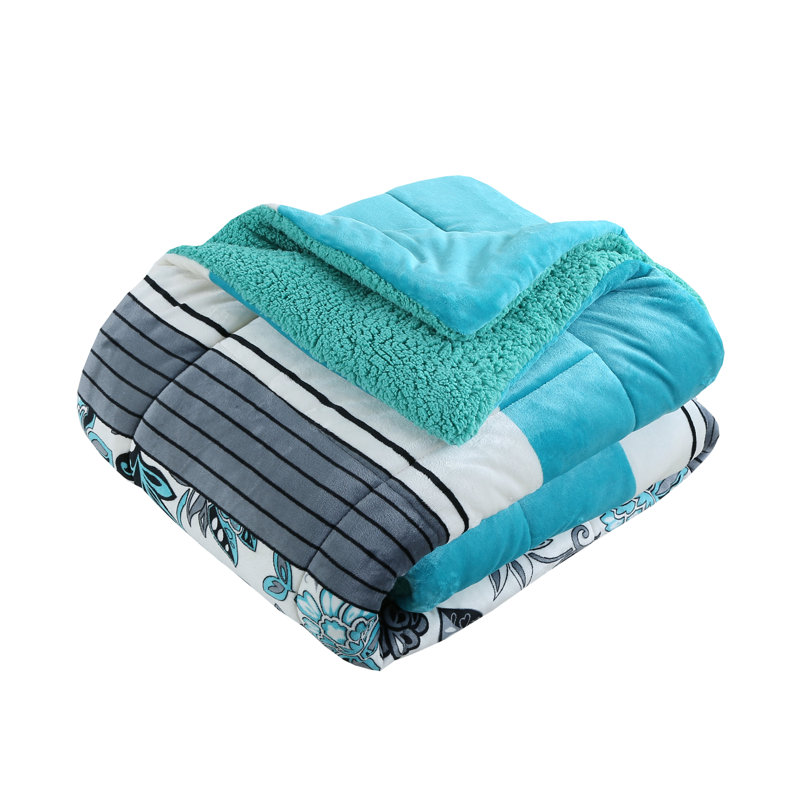 Light Teal Reversible Micromink Sherpa Queen Comforter Set