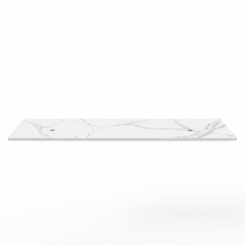 Modern 60" Solid Surface Bathroom Vanity Top for Double Vessel Sinks - White Carrara Design, White Carrara