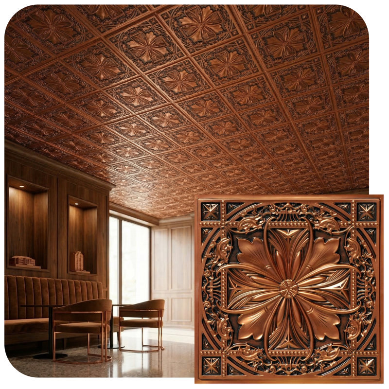 Pavillon de jardin Milan X 2 pi Tuile de plafond en PVC à poser ou à coller, Cuivre antique