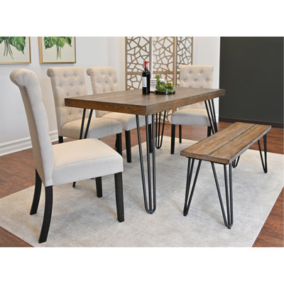 Ensemble de salle à manger 6 pièces, table à manger en épingle à cheveux avec 4 chaises et banc, 4 options de couleur