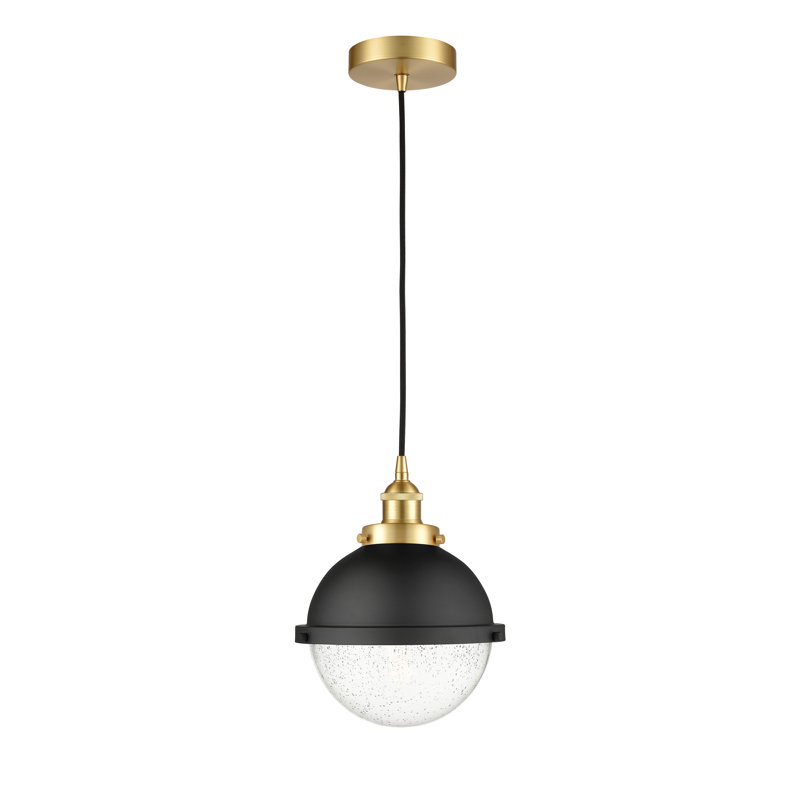 Luminaire suspendu simple à 1 lumière Laklyn, Laiton antique, Bullé, H 12,5 po x l 9 po x P 9 po