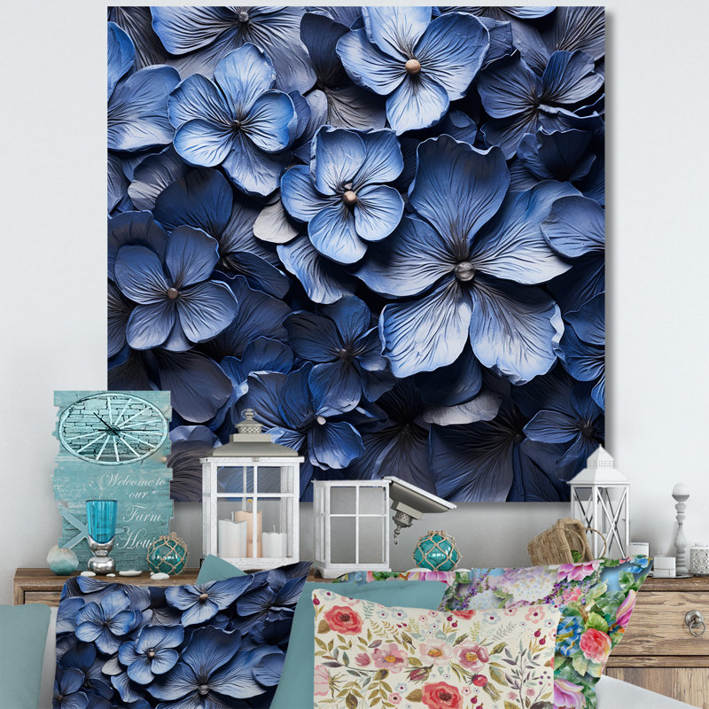 Beauté ornée bleue sur toile, H 16 po x l 16 po x P 1 po, Toile tendue