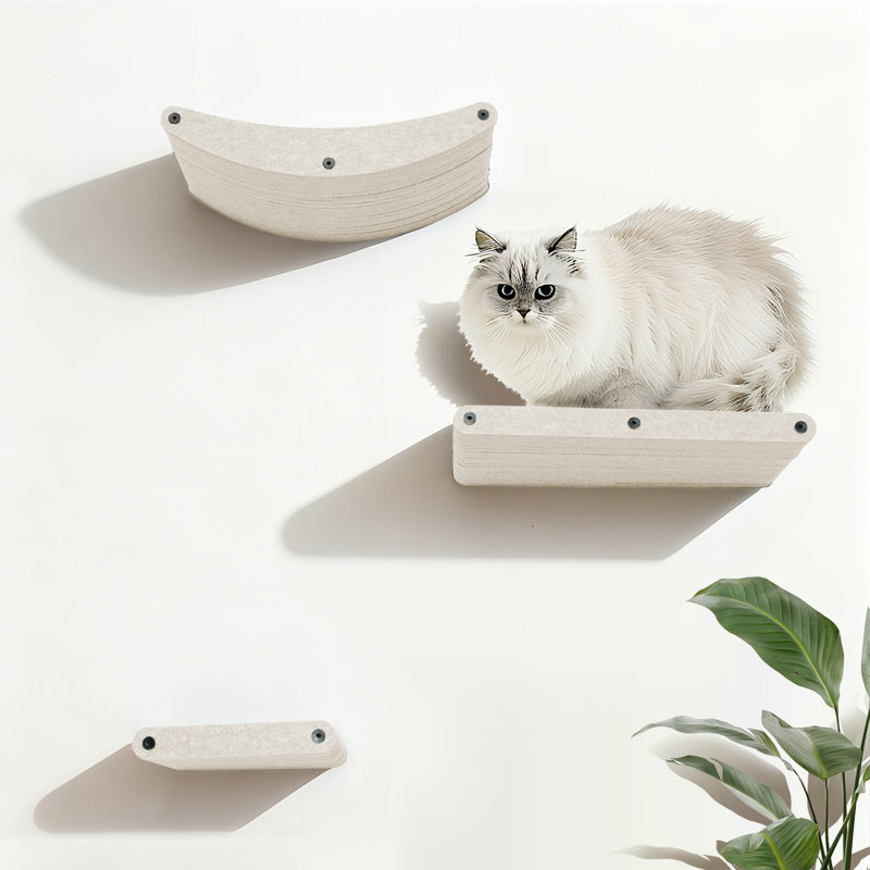 Étagères murales pour chat Mobilier pour animaux de compagnie pour chats, système mural d'escalade en PET pour grimper, jouer et se reposer (beige)