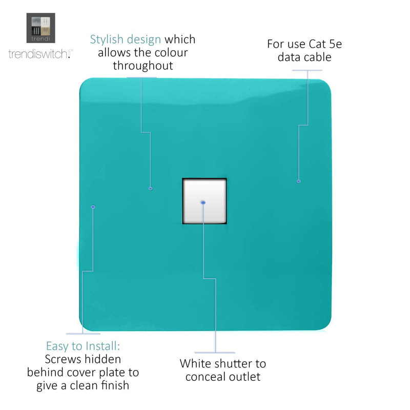 Trendi Switch 1 Gang RJ45 Cat 5e PC Ethernet Socket, Bright Teal