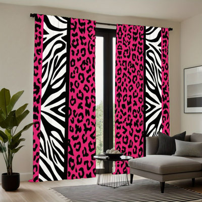 2Pcs Bold Leopard Zebra Curtains,Black White Animal Pattern, Rod Pocket Light Filtering, Vibrant Modern Style, All-Season For Living Room Bedroom Home Decor