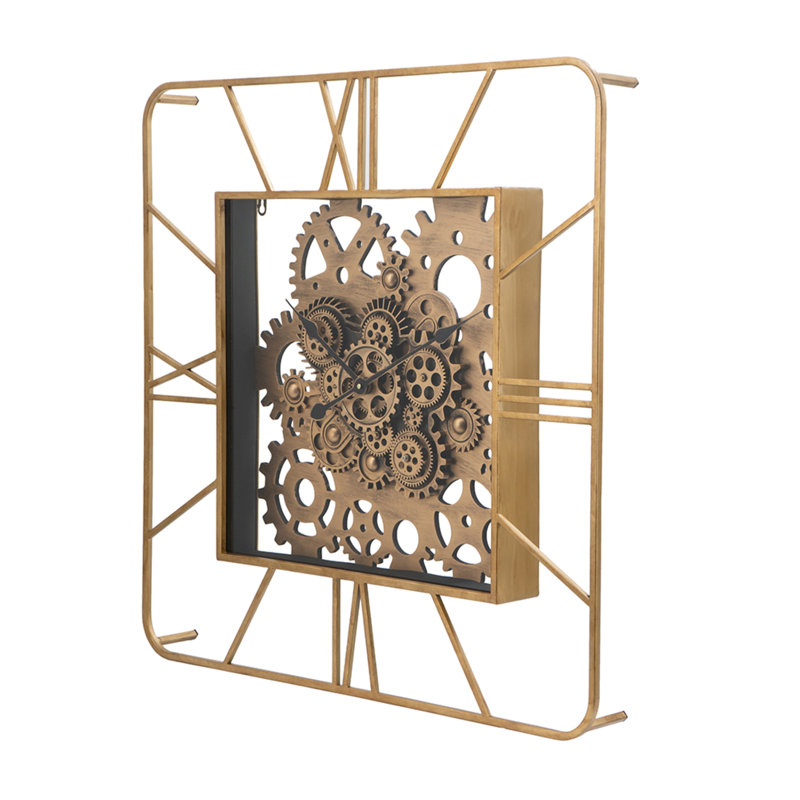 31.5" Gold Industrial Square Wall Clock with Roman Numerals