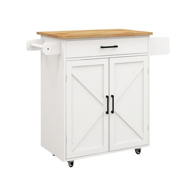 Kitchen Island Rolling Trolley Cart With Adjustable Shelves & Towel Rack & Seasoning Rack Rubber Wood Table Top-,island,coffee cart by Latitude Run