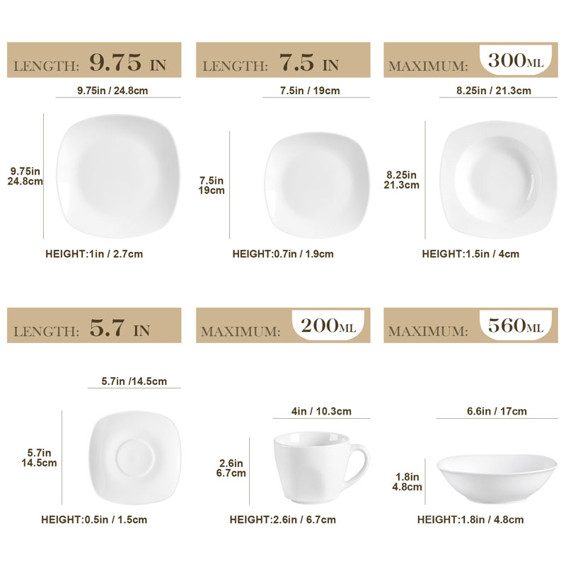 36 Piece Porcelain China Dinnerware Set - Service for 6