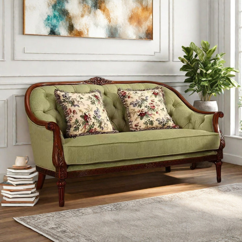 American-style Country Fabric Green Double Sofa