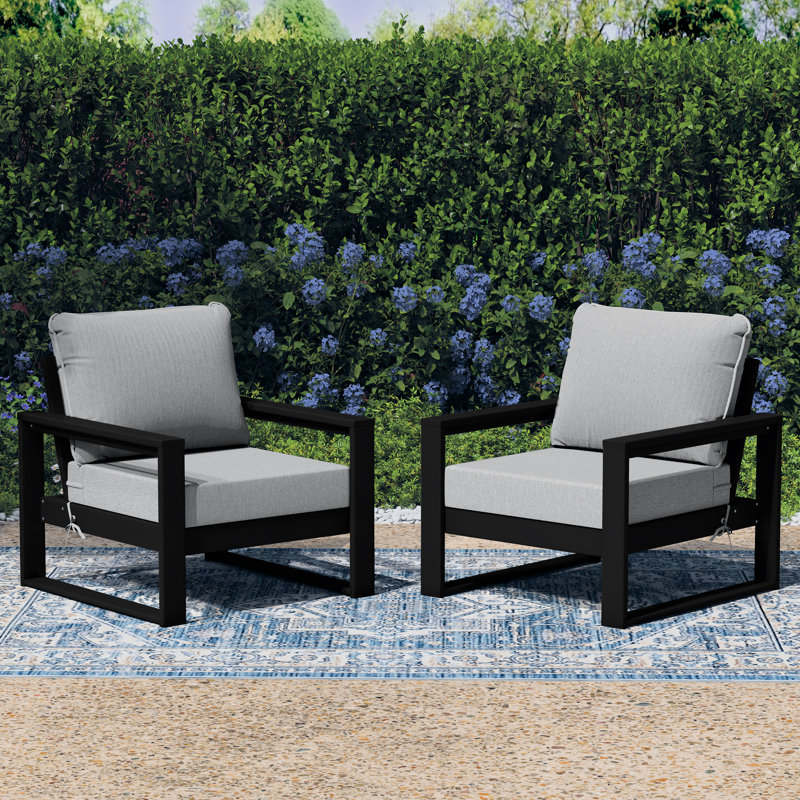 Patio Deep Seating Club Chair With Frame (Set Of 2), Black, Light Gray