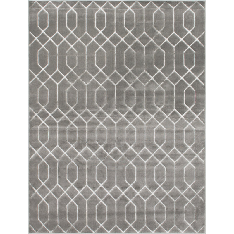 Tapis gris argenté à motif géométrique glam, Rectangle 7 pi 10 po x 10 pi