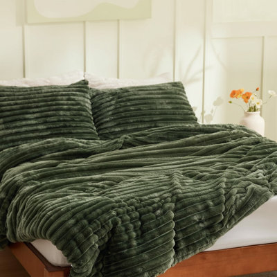 Ensemble d'édredon doux pour très grand lit, literie en molleton chaud et moelleux, 3 pièces, 1 édredon très grand et 2 taies d'oreiller, vert olive