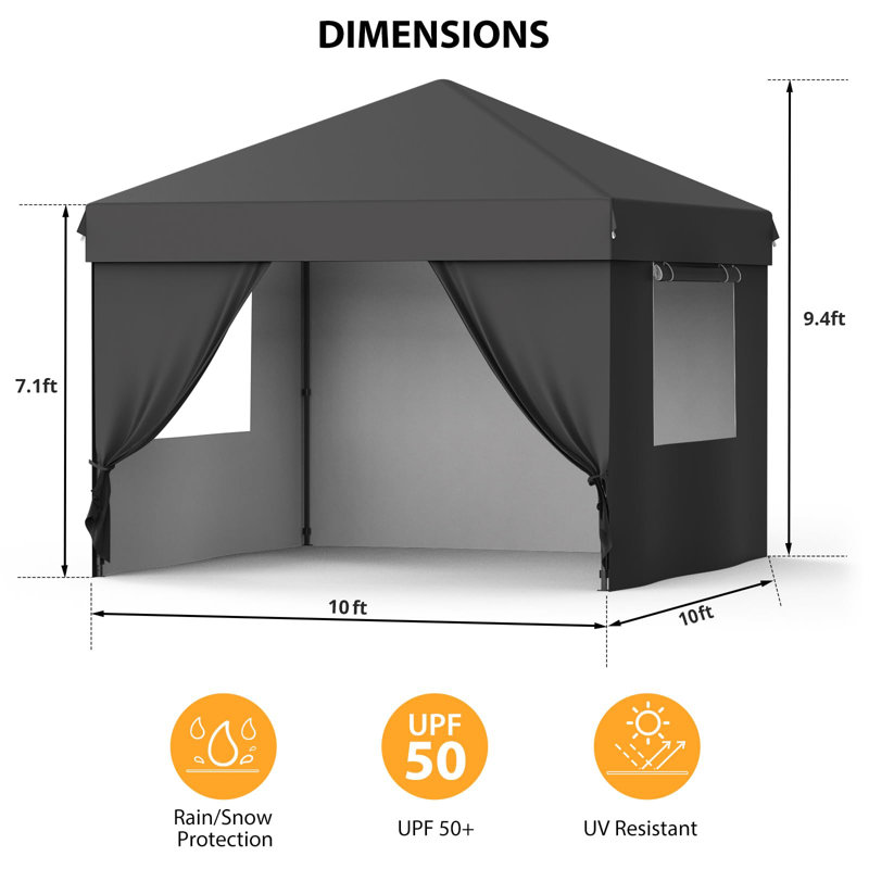 10x10 FT Commercial Pop-Up Canopy with One-Push Set-up, Waterproof UV Protection, 4 Detachable Sidewalls, Adjustable Height, Sturdy Steel Frame, Event Tent