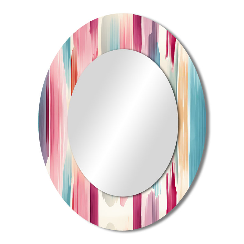 Miroir mural Mid-Century ovale bleu et rose, H 43 po x l 33 po