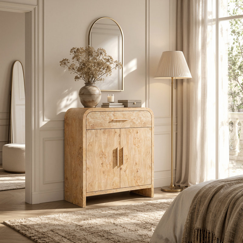 Armoire de rangement incurvée avec tiroir et buffet, table basse moderne pour la cuisine et le salon, 1-Pack, Ronce claire