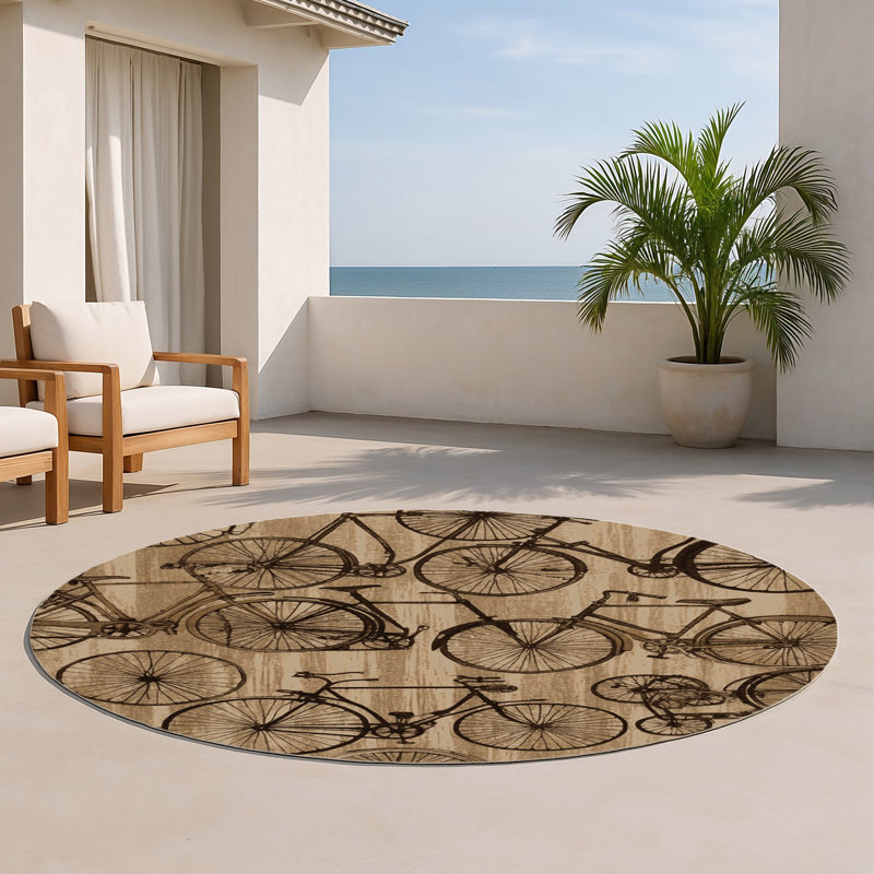 Tapis intérieur et extérieur beige Transport, Rond 5 pi