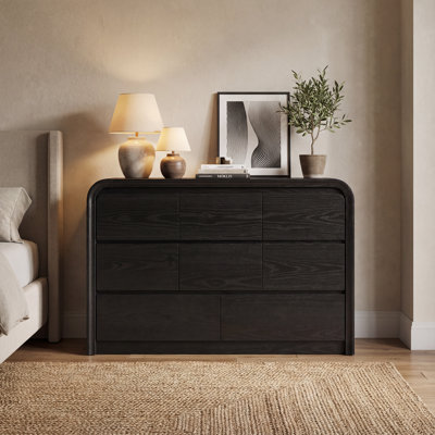 Commode moderne à 8 tiroirs de 120 cm (47,24 po) aux bords arrondis, grande commode pour le rangement de la chambre à coucher