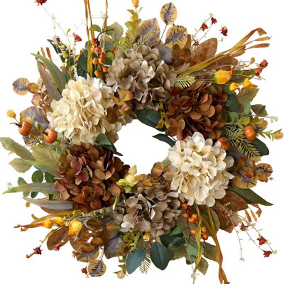 50cm Fall Wreaths for Front Door with Hydrangea,Peony and White Pumpkins-Fall Decorations for Home, Fall Door Wreath Decor for Autumn,Harvest, Halloween or Thanksgiving