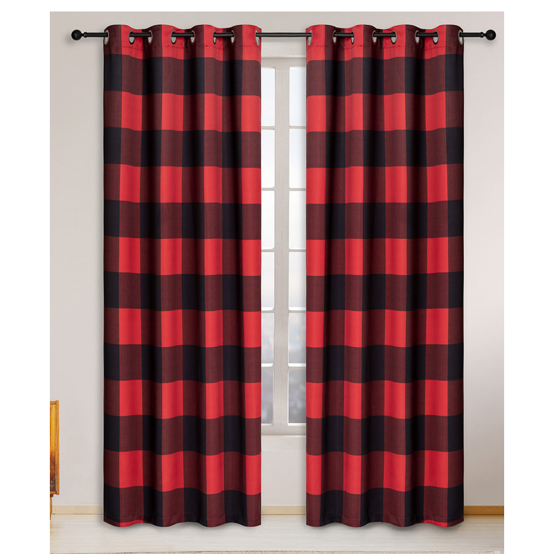 Room Darkening Curtain Pair, Red/Black