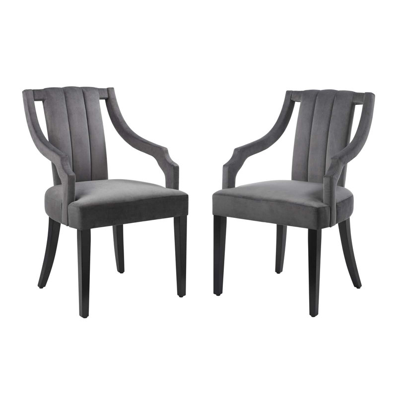Ensemble de 2 chaises de salle à manger en velours Vertu Performance, gris
