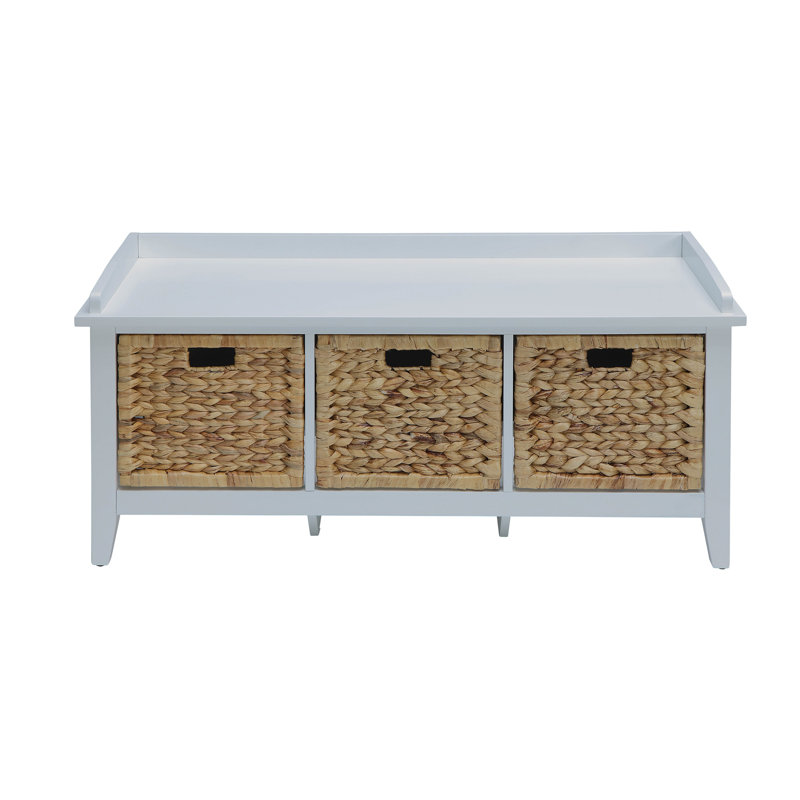 Flavius Rattan & White Finish Bench W/Storage