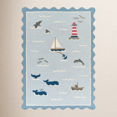 Lola Sea Blue Hand-Tufted Wool Rug