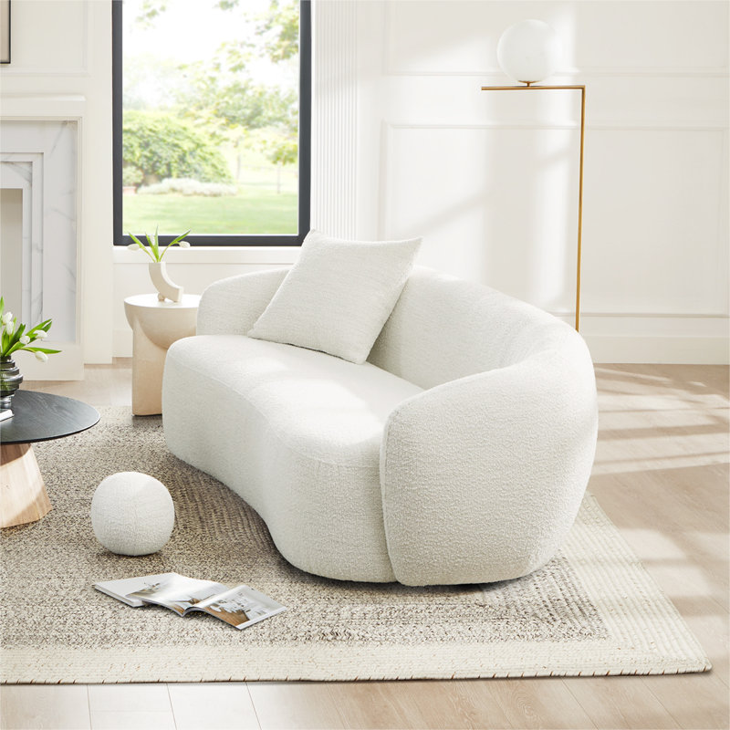 Heidemaria 89'' Boucle Upholstered Curved Sofa, White
