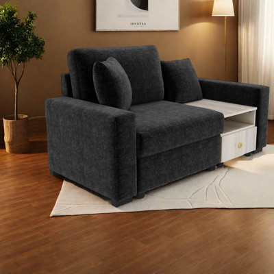 Canapé moderne multifonctionnel en chenille noire pour salon compact
