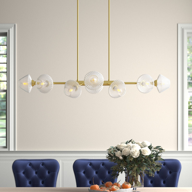 Austen 12 - Light Gold Linear Chandelier with Ribbed Glass Shades