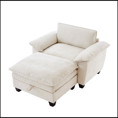 Chaise longue surdimensionnée avec repose-pieds et rangement, revêtement en chenille douce pour plus de confort et de style