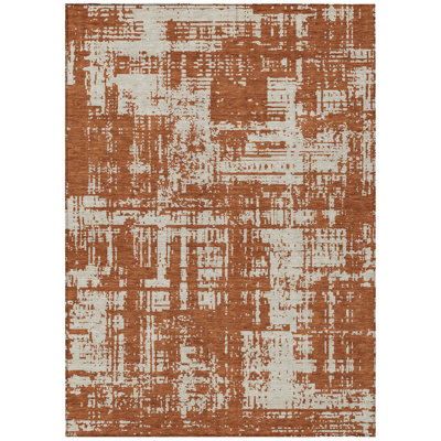 3' X 5' Brown And Ivory Abstract Washable Indoor Outdoor Area Rug
