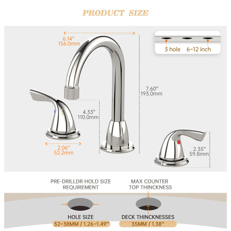 8 Inch 3 Hole Chrome Bathroom Faucet, 2 Handle Modern Vanity Faucet With Metal Pop Up Drain And Water Supply Lines, Chrome