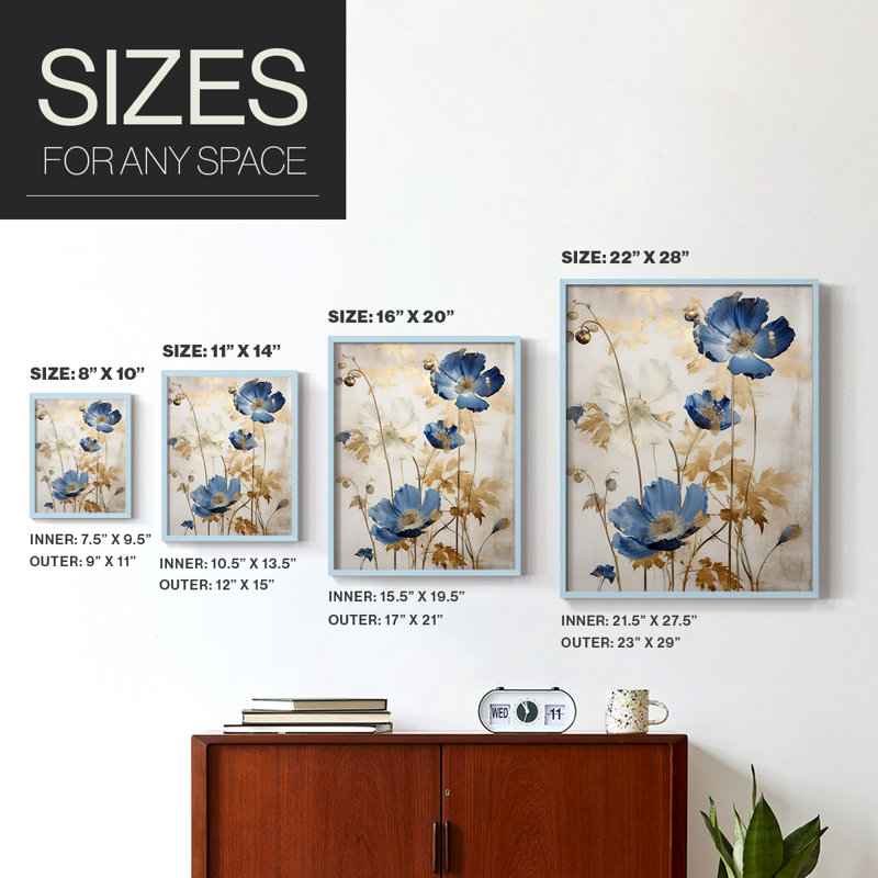 Reproduction encadrée FLORAL Series LV - bois massif, H 11 po x l 9 po, Bleu
