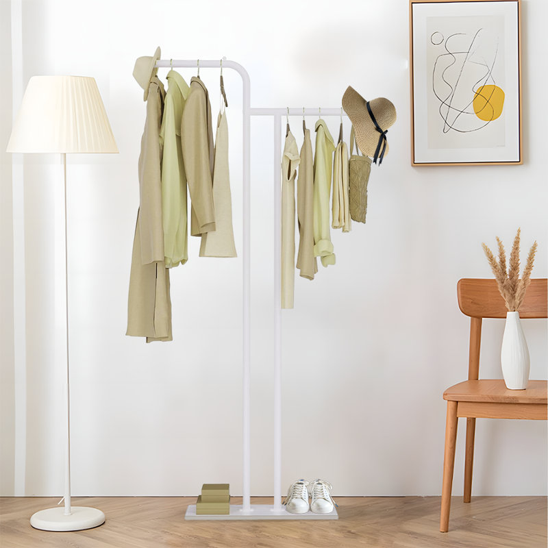 Coat Rack Freestanding With Rock Slab Base, White