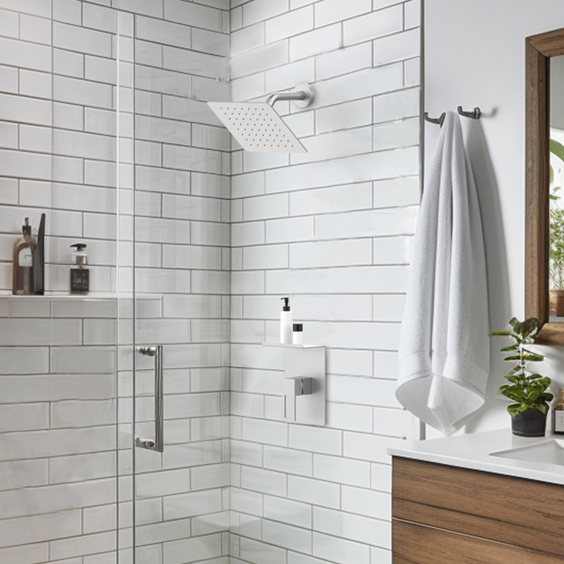 Topcraft 8-Inch Square Rainfall Shower System, Brushed Nickel