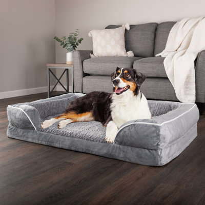Lit orthopédique pour chien PETMAker - Lit pour animal de compagnie avec traversin et housse lavable amovible - (L 42 po x l 30 po x H 8,5), gris