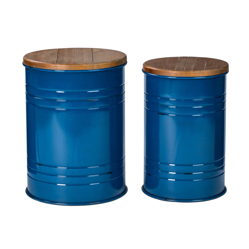 Nicky Solid Wood Top Nesting Tables, Blue