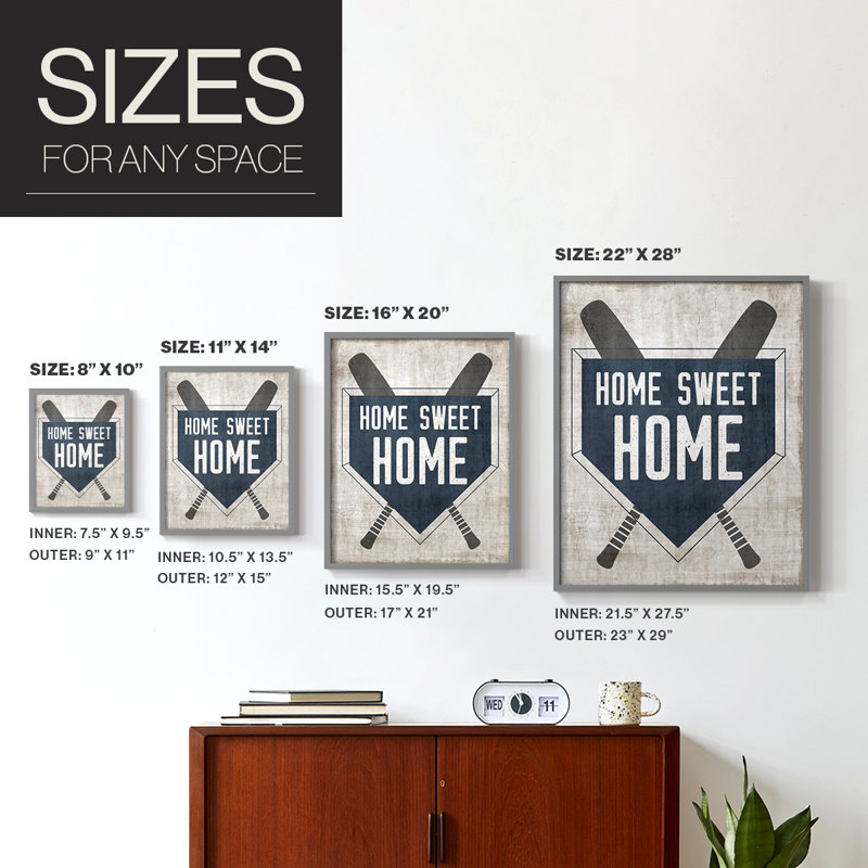 Impression encadrée Home Sweet Home Base - bois massif, H 21 po x l 17 po, Gris