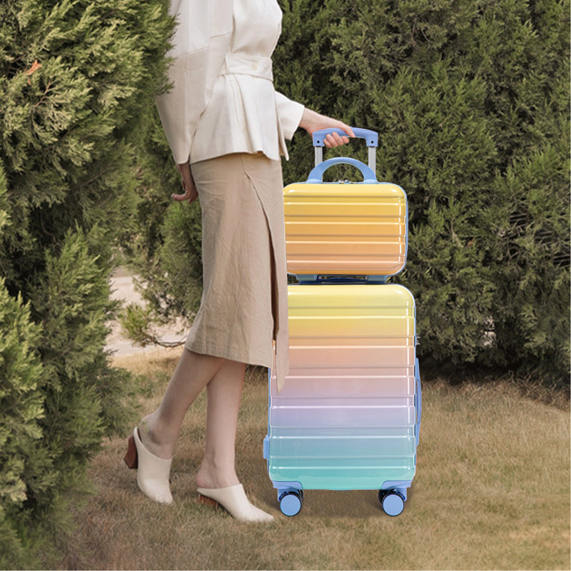 14 "/ 20" 2 pièces / ensemble dans une valise à roulettes pivotantes, valise de cabine, avec dégradé de couleurs et serrure à combinaison (bleu + jaune)