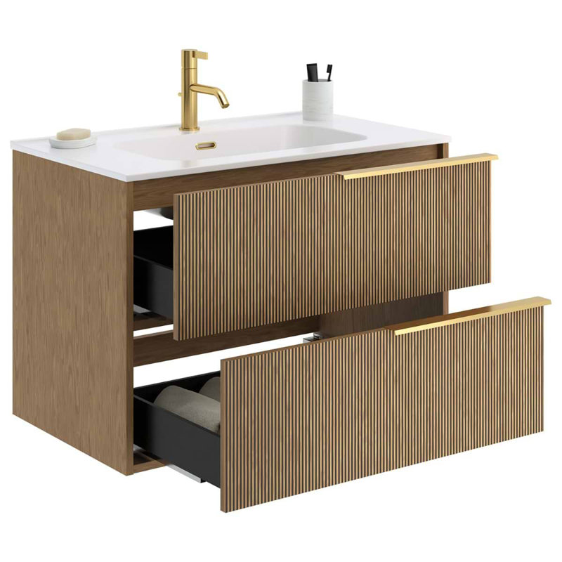 Kora 31.89" Wall Mounted Single Bathroom Vanity with Top, Gold